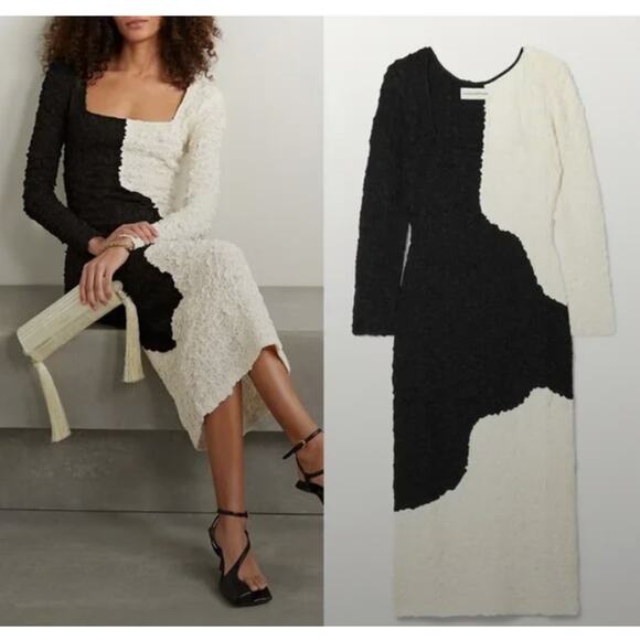 Mara Hoffman The Amy Popcorn Bodycon Midi Dress Black and White Size XL - Picture 1 of 15